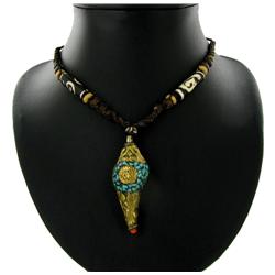 Tibet Turquoise Brass Shell Necklace (ANT-1094)