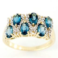 2.08Ct London Blue Topaz 28 Diamond 9K Gold Ring (JEW-9068X)