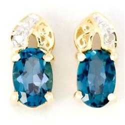 1.34Ct London Blue Topaz Diamond 9K Gold Earrings (JEW-9130X)