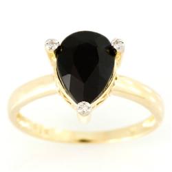 2.13Ct Huge Black Sapphire & Diamond 9K Gold Ring (JEW-9087X)