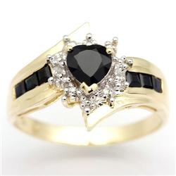 1.23Ct Black Sapphire Diamond Yellow 9K Gold Ring (JEW-9061X)