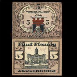 1921 Germany Zeulenroda 5 Pfg Crisp Unc Note (COI-3974)