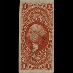 1860s US Revenue Stamp $1 Imperf Conveyance (STM-1373)
