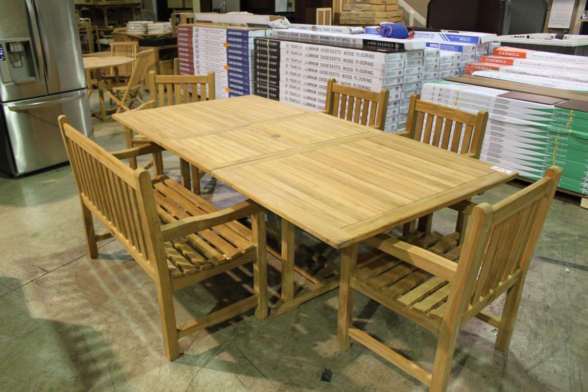 Large Expandable Teak Patio Table With 6 Teak