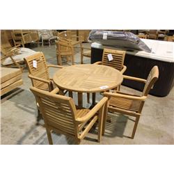 Teak Round Patio Table & 4 Teak Chairs