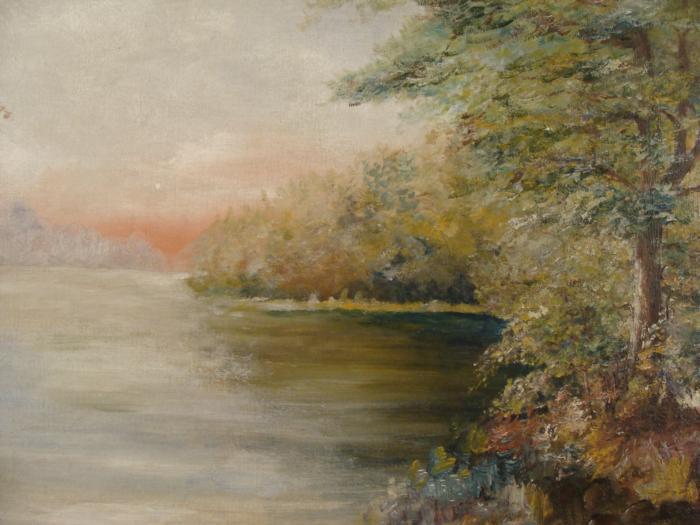 Original Vintage Oil Painting Lake Landscape Framed