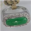 Genuine 17X6MM Green Jade & 0.10 ctw Diamond Ring 14KT Gold-White 