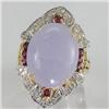 Image 3 : Genuine 0.81 ctw Ruby & Diamond of Large Lavender Jade Ring  15X12MM 14KT Yellow Gold 