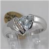 Genuine 1.06 ctw Aquamarine  & Diamond Ring 14KT White Gold 