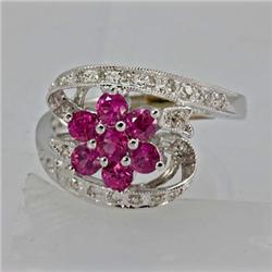 Genuine  1.13 ctw Ruby& Diamond Ring 14KT White Gold Ring Size 7