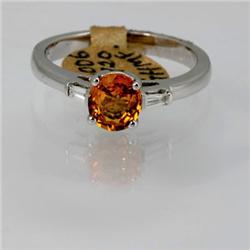 Genuine  1.30 ctw Orange Sapphire & Diamond Ring 14KT White Gold Ring Size 7