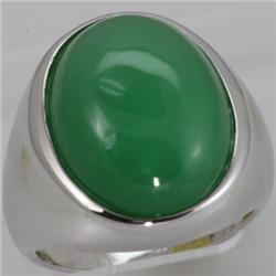 Genuine 20x16mm Large Green Jade Capizon Ring 14KT Gold-White