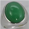 Genuine 20x16mm Large Green Jade Capizon Ring 14KT Gold-White
