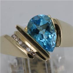 Genuine 2.57 ctw Blue Topaz & Diamond Ring 14KT Gold-Yellow 