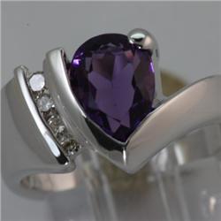 Genuine 1.90 ctw Amethyst & Diamond  Ring 14KT Gold-White 