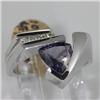 Genuine 1.40 ctw Iolite & Diamond Ring 14KT White Gold 