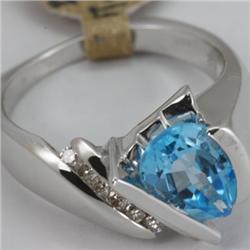Genuine 2.57 ctw Blue Topaz & Diamond Ring 14KT Gold-White 