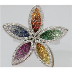 Genuine  2.45 ctw Multi-Sapphire & Diamond Ring 18KT White Gold Ring Size 7