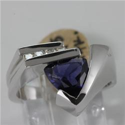 Genuine 1.40 ctw Iolite  & Diamond Ring 14KT White Gold 