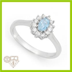 Genuine 0.49ctw Aquamarine & Diamond Ring 14K Gold