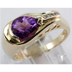 Genuine 1.43 ctw Amethyst & Diamond Ring 14KT Gold-Yellow 