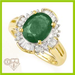 Genuine 3.12 ctw Emerald & Diamond Ring 14K Yellow Gold