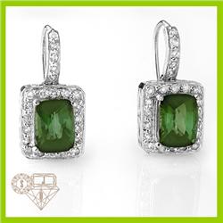 Genuine 3.54 ctw Green Tourmaline & Diamond Earrings 14KT Gold