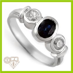 Genuine 1.09 ctw Blue Sapphire & Diamond Ring 14KT White Gold