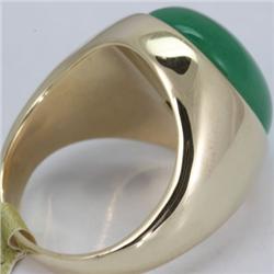 Genuine 20x16mm Large Green Jade Capizon Ring 14KT Gold-Yellow 