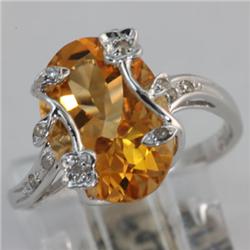 Genuine 5.02 ctw Citrine & Diamond Ring 14KT Gold-White 