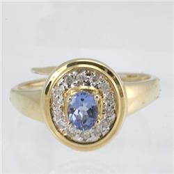 Genuine  0.49 ctw Tanzanite & Diamond Ring 14KT Yellow Gold Ring Size 7