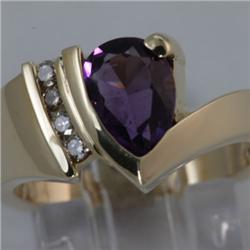 Genuine 1.90 ctw Amethyst & Diamond  Ring 14k Gold-Yellow 