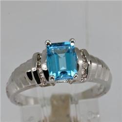 Genuine 1.40 ctw Blue Topaz & Diamond Ring 14KT White Gold 