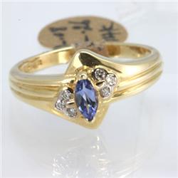Genuine  0.34 ctw Tanzanite & Diamond Ring 14KT Yellow Gold Ring Size 7