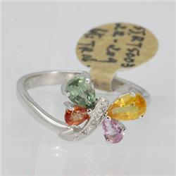 Genuine  1.32 ctw Multi-Sapphire & Diamond Ring 14KT White Gold Ring Size 7