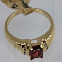 Genuine 1.31 ctw Garnet & Diamond Ring 14KT Yellow Gold 
