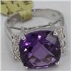 Genuine 7.99 ctw Amethyst & Diamond Ring 14KT Gold-White 