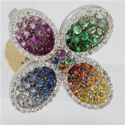 Genuine  2.64 ctw Multi-Sapphire & Diamond Ring 18KT White Gold Ring Size 7