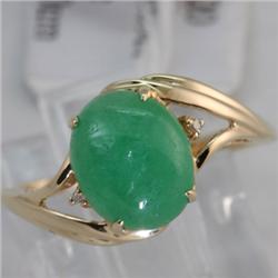 Genuine 0.01 ctw Diamond of Green Jade 10X8MM Ring 14KT Gold-Yellow 