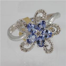 Genuine  0.90 ctw Tanzanite & Diamond Ring 14KT White Gold Ring Size 7