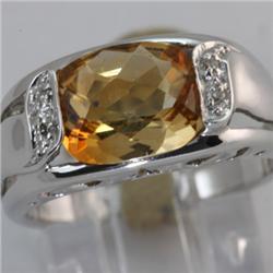 Genuine 2.97 ctw Citrine & Diamond Ring 14KT Gold-White 