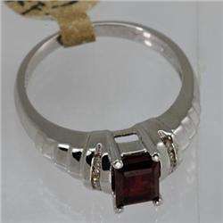 Genuine 1.31 ctw Garnet & Diamond Ring 14KT White Gold 