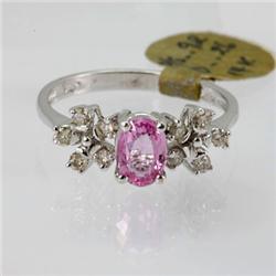 Genuine  1.18 ctw Pink Sapphire& Diamond Ring 14KT White Gold Ring Size 7
