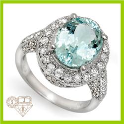 Genuine 4.54 ctw Aqua Marine & Diamond Ring 14KT Gold