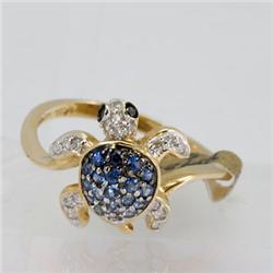 Genuine  0.44 ctw Blue Sapphire & Diamond Ring 14KT Yellow GoldRing Size 7