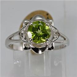 Genuine 1.40 ctw Peridot & Diamond Ring 14KT White Gold 