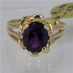 Genuine  2.57 ctw  Amethyst Ring  14KT Yellow Gold  Ring Size  6