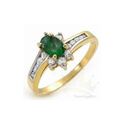 Genuine 1.15 ctw Emerald & Diamond Ring 14K Gold