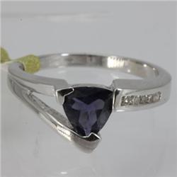 Genuine  0.94 ctw  Iolite Ring  14KT White Gold  Ring Size  7.5