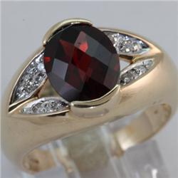 Genuine 3.51 ctw Garnet & Diamond Ring 14KT Gold-Yellow 